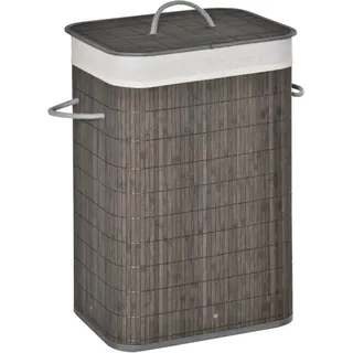 HOMCOM Wäschekorb mit Griffen Bambus Metall Grau 43L x 32B x 61H cm