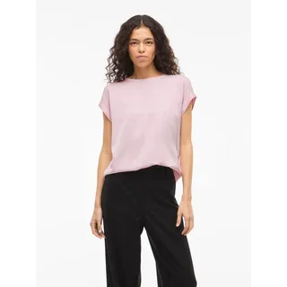 Kurzarmshirt VILA "VIELLETTE S/S SATIN TOP - NOOS", Damen, Gr. 36, rosa (cherry blossom), Satin, Obermaterial: 100% Polyester, unifarben, regular fit normal, Rundhals, mit Umschlag, Shirts Kurzarmshirt, Kunstfaser, regular fit