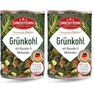 DREISTERN Grünkohl mit Kasseler und Mettenden 400 g I leckeres Fertiggericht mit Gemüse in der praktischen recycelbaren Konserve I Kombination Kasseler& Mettenden (Packung mit 2)