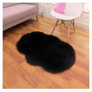 SHTGOI Kunstfell Teppich Plüsch Lammfellimitat Teppich Faux Fell Bettvorleger mit Anti-Rutsch Hirschleder-Samt Wollteppich Flauschige Sofa Matte für Wohnzimmer,Schlafzimmer 40 * 60cm Schwarz