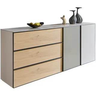 Ambiente Sideboard , Beige, Eiche Bianco , Metall , Asteiche , furniert , 4 Fächer , 3 Schubladen , 210x90x45 cm , Typenauswahl, Beimöbel erhältlich, in verschiedenen Holzdekoren erhältlich , Wohnzimmer, Wohnwände, Wohnwand-Serien