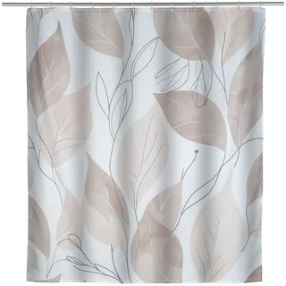 WENKO Duschvorhang 180 x 200 cm Mod. Pula, mit Blätter-Motiv, waschbar, mit Gewicht, wasserabweisend, Metallösen, inkl. 12 Duschvorhanginge, Duschvorhang aus Stoff