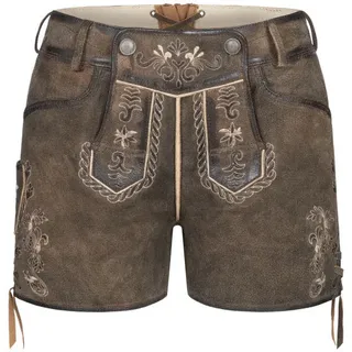 Trachtenlederhose NÜBLER "Lederhose Hotpant Viona", Damen, Gr. 40, EURO, braun, Obermaterial: 100% Lammleder LEL., Hosen Trachtenlederhose