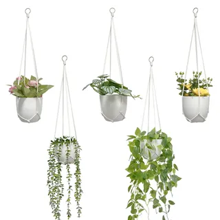 HanYun 5er Set Makramee Blumenampel, Blumenampel Halter Hängeampel Set Boho Deko Baumwollseil Hängeampel Blumentopf Pflanzen Halter Aufhänger für Innen Balkone Balkone