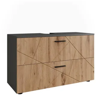 Vicco Waschbeckenunterschrank Irma, 100.1 x 60.6 cm mit 2 Schubladen, Anthrazit/Goldkraft Eiche - Braun, Dunkelgrau