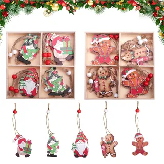Zfseyuh 24 Stück Christbaumschmuck Holzanhänger Baumschmuck Lebkuchenmann Weihnachtsbaumschmuck Wichtel Weihnachtsanhänger für Weihnachtsbäume Fenster