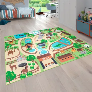 Paco Home Kinderteppich »Bino 563« rechteckig 4 mm Höhe Kurzflor, Straßen-Spiel-Teppich, Motiv Zoo, Kinderzimmer, beige