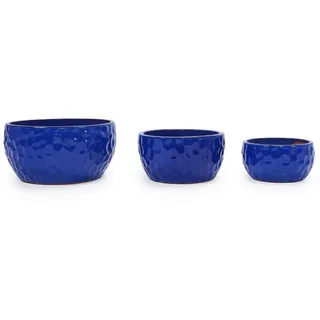 Blumentopf Keramikpflanztopf-Set handgemacht & atmungsaktiver Tonware , Blau , Rund , 19 cm , Dekoration, Blumen & Blumentöpfe, Übertöpfe
