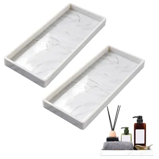 2 Stück Badezimmer Tablett, Badezimmertablett aus Silikon, Kleines Marmortablet, für Seife, Küchenspüle, Badezimmer (Weißer Marmor)