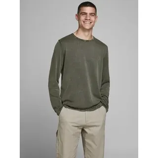 Jack & Jones Rundhalspullover "JJELEO KNIT CREW NECK NOOS" Baumwolle, regular fit, dusty olive