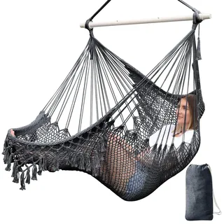 Chihee Hängesessel - Große Hängematte Mit Starker Metall-Spreizstange, Weich Gesponnene Baumwolle, Breite Sitzfläche, Spitze Schaukel für Innen, Außen, Garten, Hof - Thema Dekoration