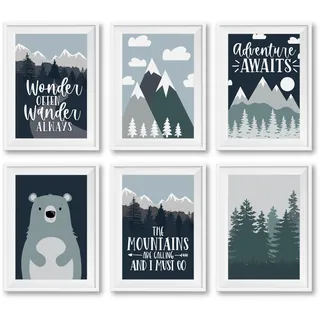 12 Abenteuer erwartet Wanddekoration, Kinderzimmer, Wandkunstdrucke, Berge, Dekoration, Neutral, Bär, Wanddekoration, Schlafzimmer, Wanddekoration für Schlafzimmer, inspirierende Wandkunst für Kinder