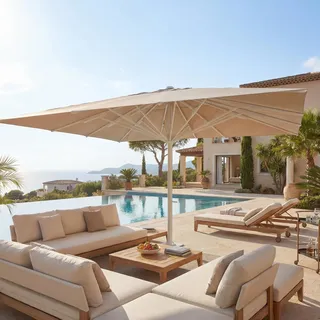 Gastronomie-Luxus-Sonnenschirm HWC-D20b, XXL-Schirm Marktschirm, 5x5m (Ø7,2m) Polyester/Alu 87kg beige - Beige