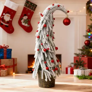 2025 Neues 47 cm Weihnachtsbaum für Desktop ,künstlicher Weihnachtsbaum,Künstlicher Weihnachtsbaum mit roter Kugelspitze,mini Weihnachtsbaum,Christmas Decorations(Schneeweißes goldenes Becken)
