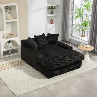 MODFU Schlafsofa Relaxsofa Cord-Schlafsofa Polstermöbel Tagesbett Cloud Couch  mit 3 weichen Kissen Einzelsitz-Bodensofa Schwarz - Schwarz