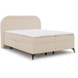 S-Style Boxbett Sonna 180/200 cm Hellbeige Bouclé-Stoff mit abgerundetem Kopfteil und mit schwarzen Metallfüßen , Beige , Echtholz, Teilmassiv,Birke, Buche , H3 , 180x200 cm , Blauer Engel, FSC Mix, Oeko-Tex®, Hergestellt in Europa , Schlafzimmer, Betten, Boxspringbetten