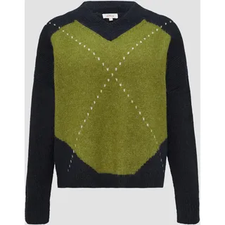 S.Oliver Strickpullover, mit V-Ausschnitt und Muster s.Oliver navy green