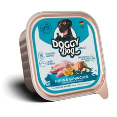 DOGGY Dog Paté Huhn & Kaninchen, 10 x 150 g, Nassfutter für Hunde, getreidefreies Hundefutter mit Lachsöl und Grünlippmuschel, Alleinfuttermittel mit Süßkartoffel und Zucchini, Made in Germany
