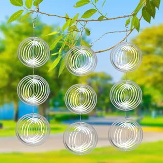Windspiel Vogelabwehr, Reflektierende Taubenabwehr Runden, 3D Windspiel aus Edelstahl, Taubenabwehr Balkon, Reflektierender Vogelschreck Windspiele Dekoration für Balkon Garten