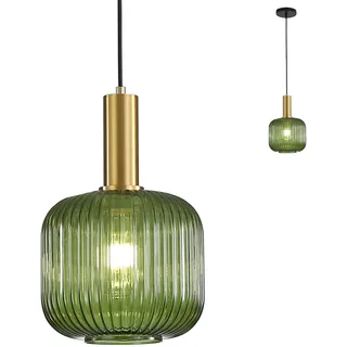 HJXDtech Moderne Vintage Glas Lampenschirm Hängeleuchten & Pendelleuchten, E27 Gold Lampenfassung, Hängelampe einflammig für Küche, Esstisch, Schlafzimmer und Wohnzimmer (Grünes, 20cm)