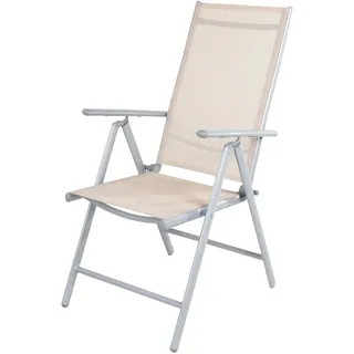 Mojawo Garten Klappstuhl Gartenstuhl Hochlehner Alu Textilen Silbergrau/Beige