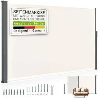 Juskys Seitenmarkise 300 x 160 cm Beige Polyester