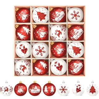 Arbolisse Weihnachtskugeln Kunststoff Christbaumschmuck,16PC Christbaumkugeln Weihnachtsbaumschmuck Deko Weihnachten, Rot Weiß Weihnachtsdeko, Weihnachtsbaum Kugeln mit Schlüsselband