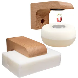 kep-mve 2 Sets magnetischer Seifenhalter aus Holz für die Duschwand, magnetischer Lufttrockner-Seifensparer, selbstentleerend – umweltfreundliche Seifenschale aus Holz für Seife und Bartshampoo-Bars