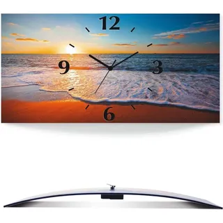 ARTland Wanduhr, gebogen Quarzuhr - schwarzer Zeiger Sonnenuntergang und das Meer Größe: 60x30 cm - Blau