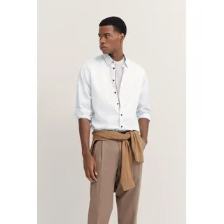 bugatti Langarmhemd in Satinoptik und mit Under-Button-Down Kragen, weiß