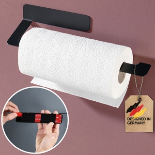 DEKAZIA® Küchenrollenhalter schwarz | Küchenrollenhalter ohne Bohren Küchenrollenhalter Wand Küchenpapierhalter Halter Küchenrolle Papierrollenhalter Küchenrollenhalter Edelstahl Kuchenrollenhalterung