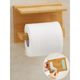 DEKAZIA® Klopapierhalter mit Ablage Bambus | Toilettenpapierhalter Holz Klopapierhalter Holz Klorollenhalter Holz Klopapierhalter Bambus WC Rollenhalter Holz WC Papier Halterung Holz ohne Bohren Wand