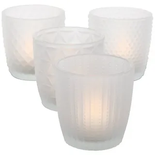 Boltze Windlicht Teelichtgläser Teelichthalter Glas lackiert matt weiß H 8 cm 4er Set