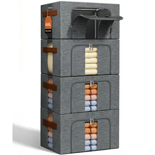 NiuBeBe Kleiderboxen Aufbewahrung Mit Metallrahmen: Stapelbar Grau 4x66L