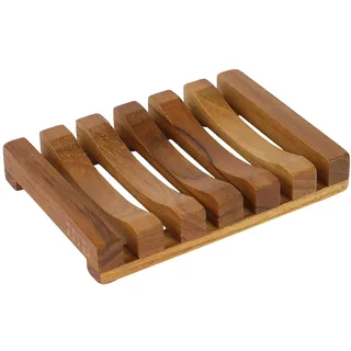 Seifenhalter aus Teakholz mit Schlitzen von HTB, Holz-Spülschwammhalter für Küche, selbstentleerende Seifenschale für Dusche, Waschbecken, Badezimmer, Badewanne, Wohnmobil