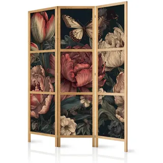 Muralo Paravent Japanischer 3-tlg 135x172 cm Pflanzen Blumen , Multicolor , Holz, Textil , Pinie , Floral , Rechteckig , 135x172x3 cm , Wohnzimmer, Raumteiler, Paravents
