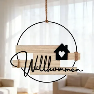 WRQIOO Türkranz Willkommen, Türkranz Ganzjährig, Metall Türschild Willkommen, Herzlich Willkom-Men Schild, Türdeko Haustür für Haustür, Eingang, Garten, Frühling, Sommer, Herbst, Winter
