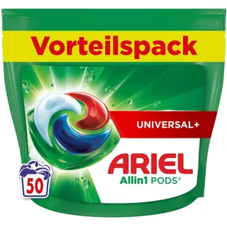 Ariel Waschmittel Pods All-in-1, Flüssigwaschmittel Kapseln 50 Waschladungen, Universal+, Kraftvolle Fleckentfernung ab der 1. Wäsche