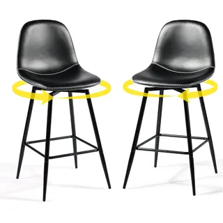 39F FURNITURE DREAM Vintage Barhocker 2er-Set drehbar – Retro Barstuhl im Industrial Design mit Lehne, Kunstleder & Metallgestell, 360° Küchenhocker für Theke, Bar & Esszimmer