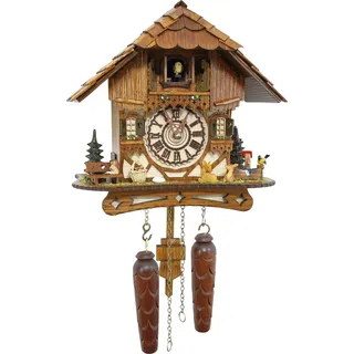 Cuckoo Palace Kuckucksuhr Blackforest Chalet mit Tiermotiven, Quarzwerk mit Musik, Holz, walnussfarben, Höhe 27 cm, batteriebetrieben, traditionelle Wanddekoration