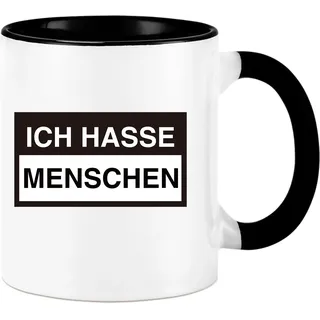 Diztoud Ich Hasse Menschen Tasse, Lustige Tasse mit Spruch, Geschenk für Männer, Kollegen, Morgenmuffel, Misanthropen, Schwester, Bruder zum Weihnachten Geburtstag, 325ml Schwarz Keramik Kaffeetasse