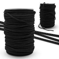 DOJA Barcelona | Seil Spule | 100m | Schwarze Schnüre | 6mm Durchmesser | aus Polyester | Widerstandsfähig | Paracord-Schnur für Schnürsenkel, Sportschuhe, Tennisschuhe, Taschen, Rucksäcke, Armband