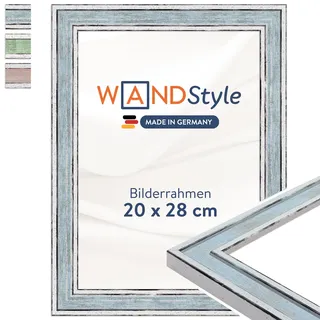 WANDStyle Bilderrahmen 20x28 Blau, Vintage Bilderrahmen Holz, hochwertiger Holzbilderrahmen, Posterrahmen zum Aufhängen, Rahmen 28x20 cm, Fotorahmen H460 - Made in Germany