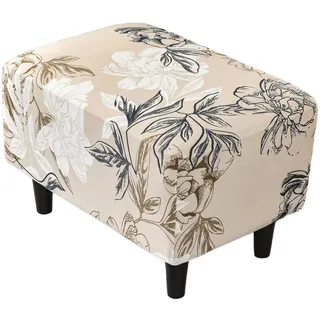 EBETA Hockerbezug Bankhussen, Elastische Hussen für Ottomane, Fußhockerbezug, Abdeckung Überzug für Hocker Ottomane Schonbezug (Hibiskus)