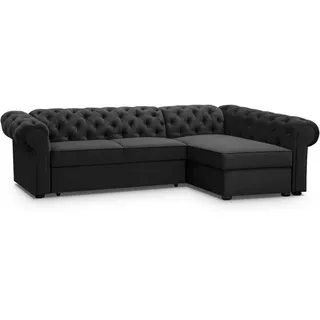Beautysofa Eckschlafsofa Chester im Chesterfield-Stil, Schwarz, rechts , Textil , L-Form,L-Form , 278x173 cm , Wohnzimmer, Sofas & Couches, Wohnlandschaften, Ecksofas