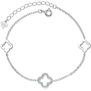 Belons Damen Armband 925 Sterling Silber Zirkonia Vierblättriges Kleeblatt Charm Armband Mädchen Armkette Armkettchen Kinder Fußkettchen