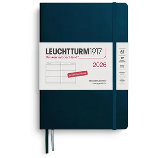 Leuchtturm1917 372531 Wochenkalender Medium (A5) 2026, 12 Monate, Deep Sea, Deutsch
