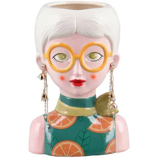 Dekovase , Multicolor , Keramik , Gesicht , Dame , 16x23.2x14 cm , stehend, zum Stellen , Dekoration, Vasen, Keramikvasen