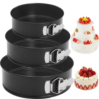 3 Stück Springform 12cm/18cm/22cm Runden Backformen, Antihaftbeschichte Auslaufsiche Kuchenform Cake Pan Käsekuchenform mit Silikonspachtel und weiterem Zubehör