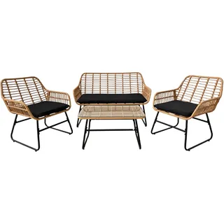 Skandinavisches Rattan-Lounge-Möbel-Set TORGIANO, 4-Sitzer Gartenmöbel-Set, Balkon, braun - Schwarz, Braun